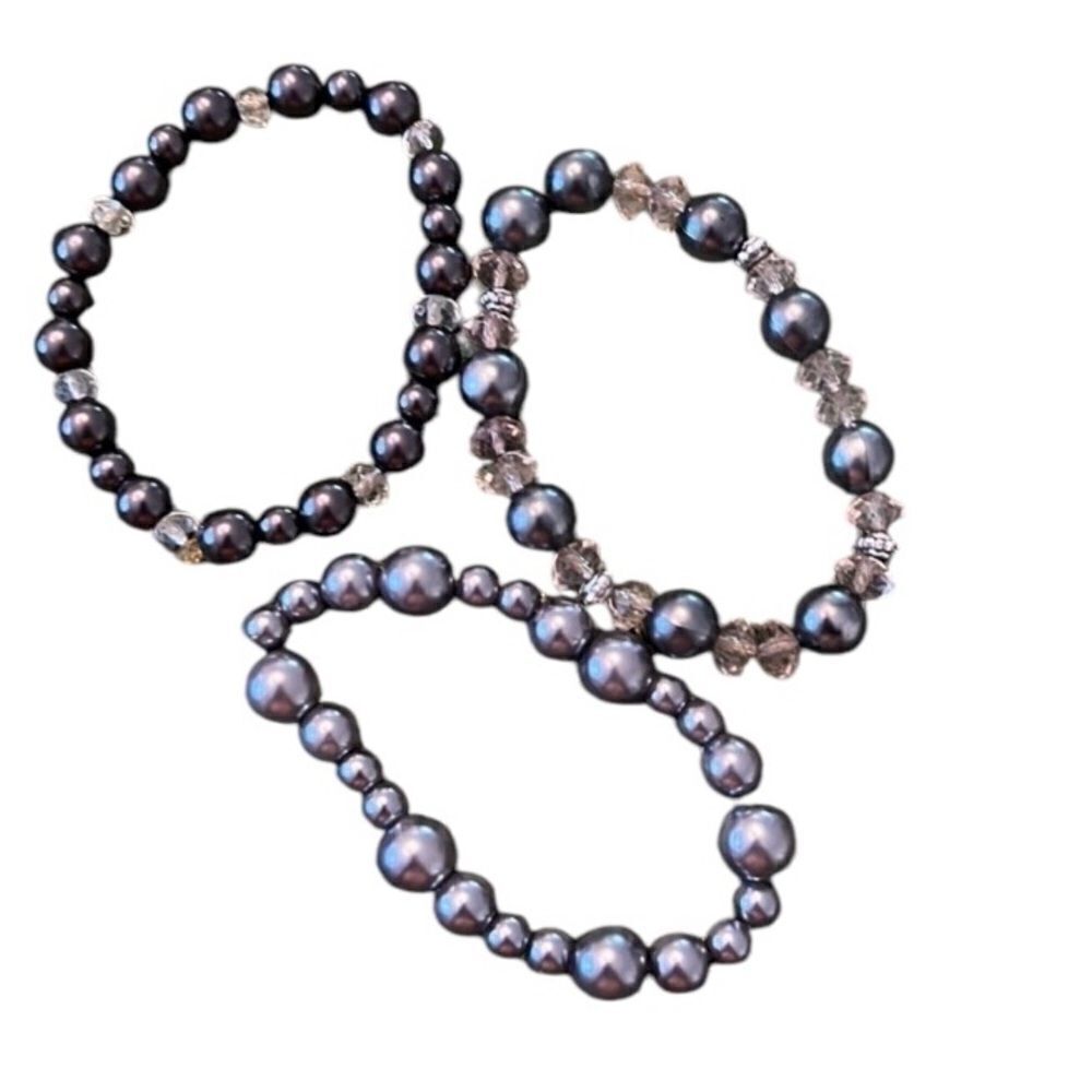 NWT Angelas Designs 3 hand made faux pearl stretch bracelets great for stacking